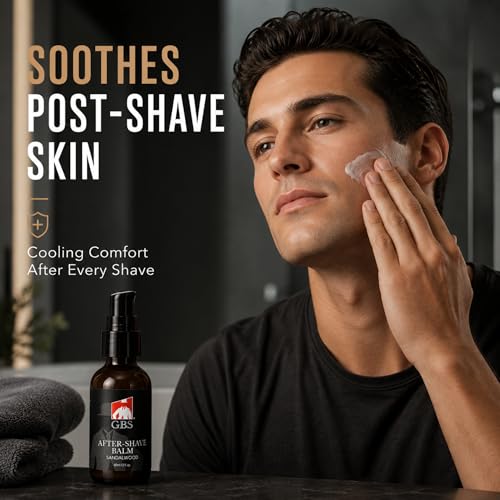 G.B.S Men’s Aftershave Balm - Premium Sandalwood Scent - Soothes Razor Burn & Moisturizes Sensitive Skin - Fast-Absorbing Formula - 5 Fl Oz