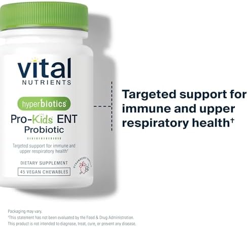 Hyperbiotics Vital Nutrients Pro Kids Probiotic ENT | Toddler Probiotics for Kids Ear, Nose and Throat | Targeted Immune and Digestive Health | Strawberry-Vanilla 45 Sugar-Free Chewable Tablets