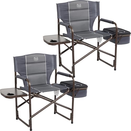 TIMBER RIDGE Lightweight Camping Chair, Portable Laurel Director's Chair with Foldable Side Table, Cooler Bag & Mesh Pocket, Compact Outdoor Folding Lawn Chair, Supports 300lbs, Grey