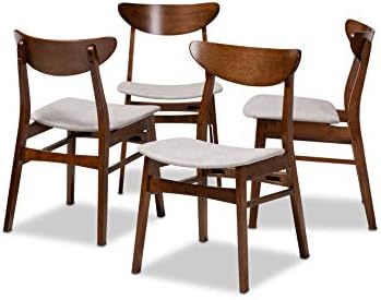 Baxton Studio Parlin Mid-Century Modern Transitional Light Beige Fabric Upholstered and Walnut Brown Finished Wood 4-Piece Dining Chair Set