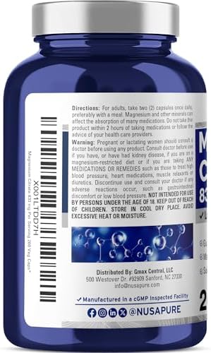 Magnesium Citrate, Non-GMO, Vegan, 833mg, 200 Veg Capsules - 100 Servings | Mineral Formulation, 14.6% Elemental Magnesium Citrate