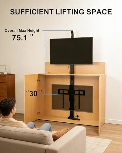 Motorized TV Stand for 32 to 70 inch Screens - Vertical Lift TV Stand with Remote Control, Max VESA 600 * 400（Pulley）