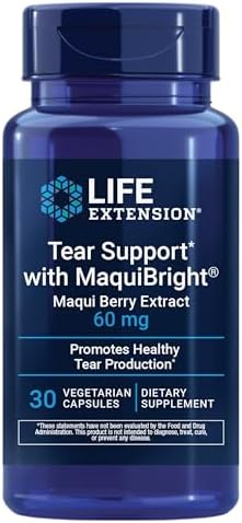 Life Extension Tear Support with MaquiBright®, 60 mg, maqui berry extract for dry eyes, supports eye health, encourages tear production, gluten-free