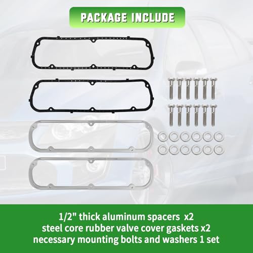 Valve Cover Spacer and Gasket Kit for Ford 289 302 351W SBF V8 | Includes 1/2 Inch Aluminum Spacers, Steel Core Gaskets