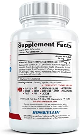 Joint Health & Support Supplement with Glucosamine Sulfate, Chondroitin, Hyaluronic Acid & MSM for Joint Support, Cartilage & Flexability, 60 Capsules