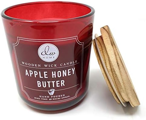 DW Home Apple Honey Butter 11.5 OZ Candle with Wooden Wick Topped with a Rustic Wooden Lid