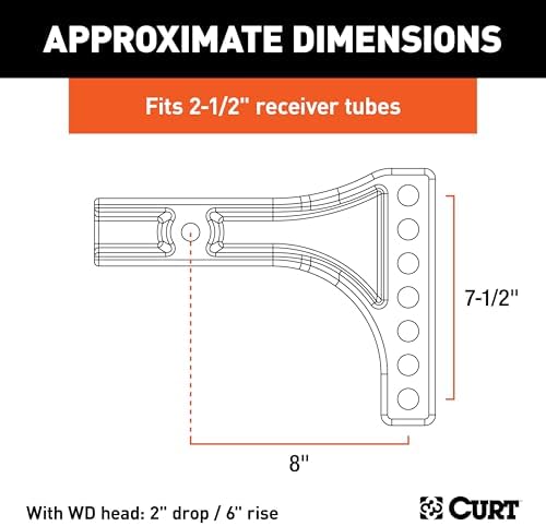 CURT 17131 Replacement Weight Distribution Hitch Shank, 2-1/2-Inch Receiver, 2-Inch Drop, 6-Inch Rise
