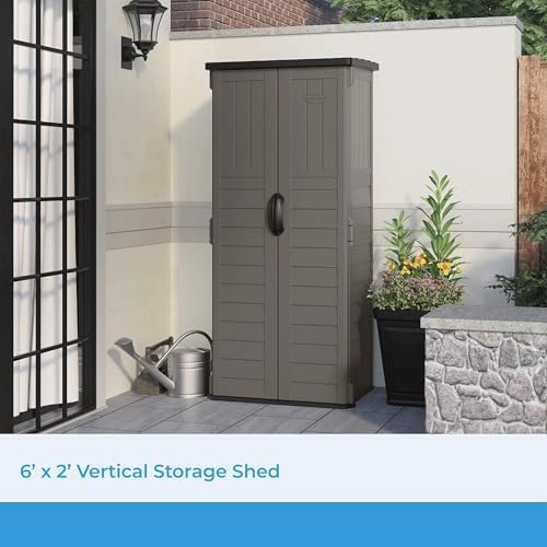 Suncast 22 Cu Ft, Vertical Storage Shed, Pad-Lockable Double Doors, Stoney