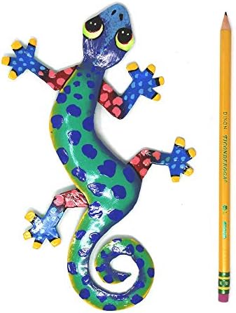 Global Crafts 8" Painted Gecko Recycled Haitian Metal Wall Art Blue Green, Florida