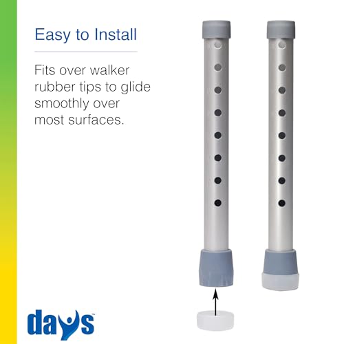 Days Walker Glide Caps, Pack of 4, Tips for Days Walkers to Help Smoothly Walk on Indoor or Flat Outdoor Surfaces or Carpet