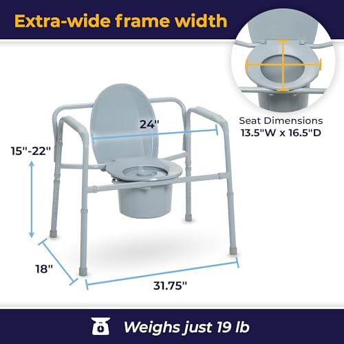 Drive Medical Bariatric Folding Commode for Bathroom Safety | Bariatric Folding Commode Offers Sturdy