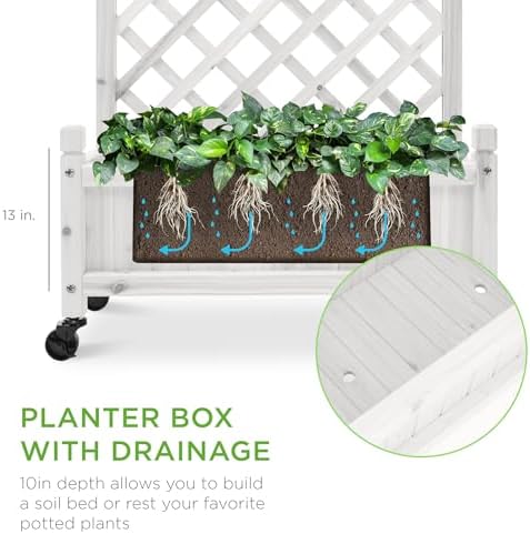 Best Choice Products Set of 2 48in Wood Planter Box & Diamond Lattice Trellis, Mobile Outdoor Raised Garden Bed for Climbing Plants w/Drainage Holes