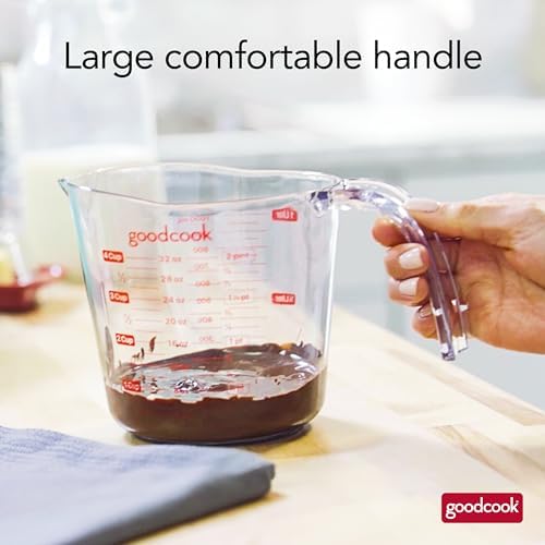 GoodCook Everyday 4-Cup Liquid Measuring Cup, Clear Plastic with Easy-to-Read Markings, Tapered Pour Spout, Comfortable Handle, Measures in Cups, Ounces, Pints, and Milliliters