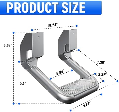 Kojem 2Pcs Silvery Aluminum Side Step Compatible with Chevy Chevrolet GMC Ford Isuzu Mitsubishi Dodge Jeep Nissan Toyota Mazda Side Hoop Step Polishing