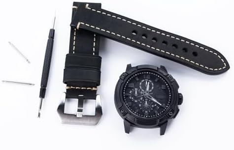 Dark Brown 22mm Genuine Leather Wristwatch Watch Band Oil Tan Vintage Strap for Men with Stainless Buckle