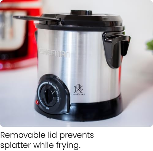 Chefman Fry Guy Deep Fryer with Removable Basket, Easy-to-Clean Non-Stick Coating and Cool-to-Touch Exterior, Adjustable Temperature Control
