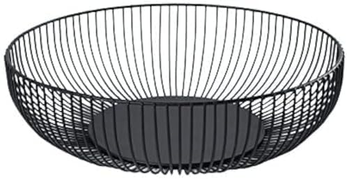 Black Metal Wire Fruit Basket Bowl For Kitchen, Living Room, Office - Large Decorative Centerpiece To Display Fruit, Vegetables, Bread, Candy