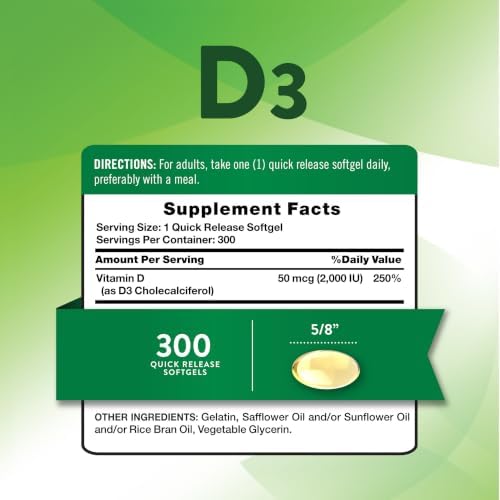 Nature's Truth Vitamin D3 2000 IU | 300 Softgels | High Potency Formula | Non-GMO & Gluten Free Supplement