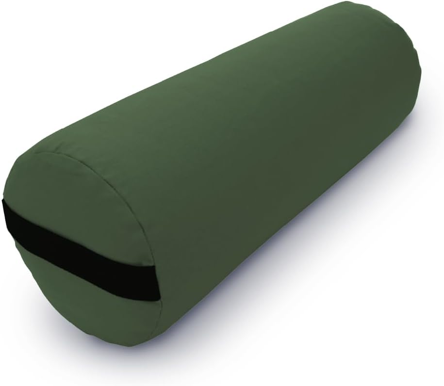 Bean Products Cotton Batting Yoga Bolster - Studio Grade Round or Rectangular Restorative Yoga Pillow for Pilates and Yin Practice - Soft Yet Firm Support with Cotton Cover - Made in The USA