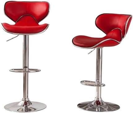 Roundhill Furniture Masaccio Cushioned Leatherette Upholstery Airlift Adjustable Swivel Barstool with Chrome Base, Set of 2, Blue