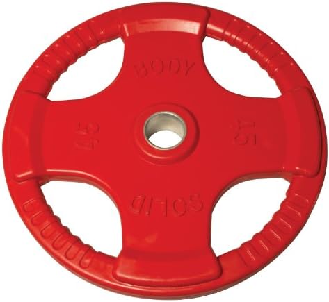 Body-Solid Quad Grip Design Rubber Plate - Olympic Weight Plates with Rubber Coating for Weight Lifting and Strength Training