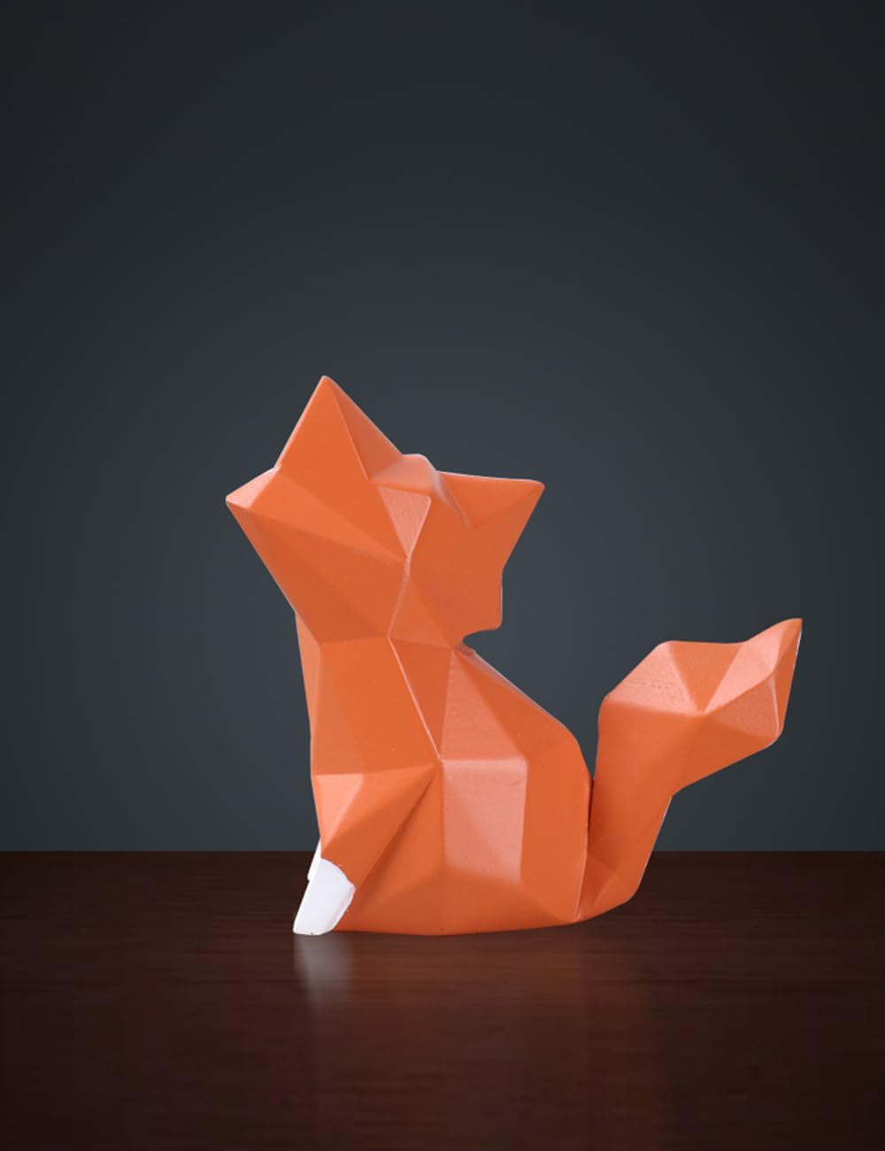 HAUCOZE Fox Statue Figurine Animal Sculpture Modern Home Decor 4.0 Inch | Orange Resin Geometric Art Birthday Holiday Gift Handmade Ornament for