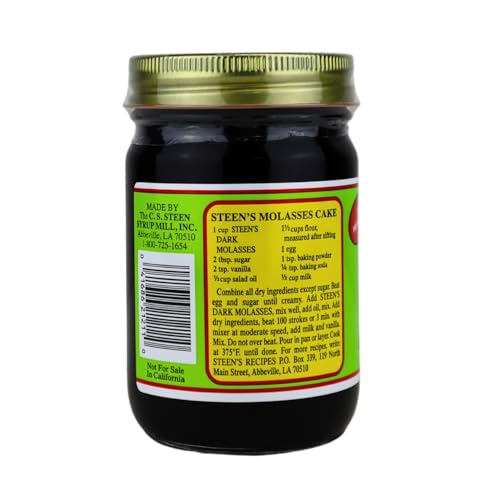 Steen's Home Style Molasses 11.5 oz - Rich, All-Natural Flavor for Baking and Cooking - 100% Pure & Natural - No Preservatives Homestyle - Hearty Flavor in Gingerbread, Cookies, Brown Sugar and Dark Rum (1 Pack)