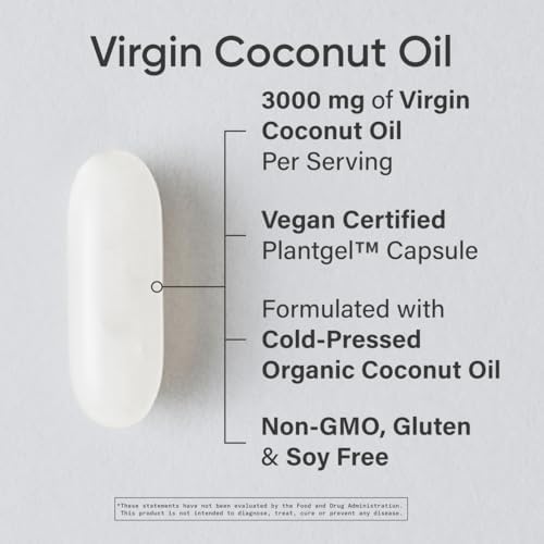 Sports Research® Organic Coconut Oil 3000mg, 120 Softgels | Cold-Pressed