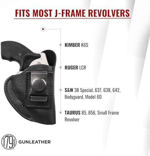 1791 Gunleather IWB Holster Fits J-Frame, 38 Special & Snub Nose Revolvers | Soft leather holster fits Ruger LCR, S&W 642, 637, 638, Bodyguard, Model 60, Taurus 85, 856, Kimber K6S, J-Frame