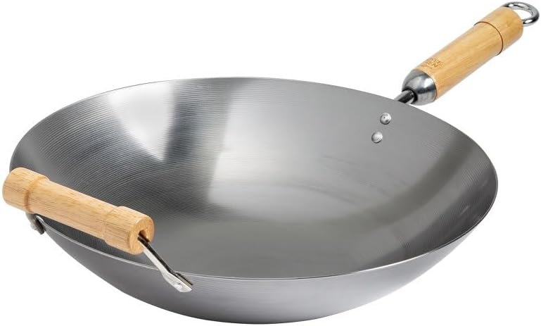 JOYCE CHEN Classic Series 12-Inch Carbon Steel Stir Fry Pan with Birch Handle