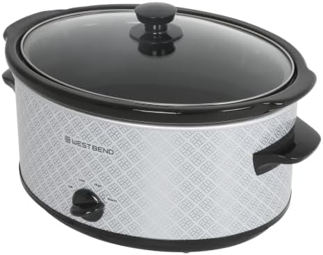 West Bend Slow Cooker 6-Quart Manual Crockery Style with Dishwasher Safe Oval Ceramic Crockpot and Glass Lid Two Temperature Settings Plus Keep Warm, 330-Watts, Black