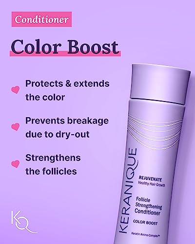 Keranique Color Treated Shampoo and Conditioner Set with Follicle Booster Hair Serum - Keratin Enriched Color Boost Set w/Shampoo