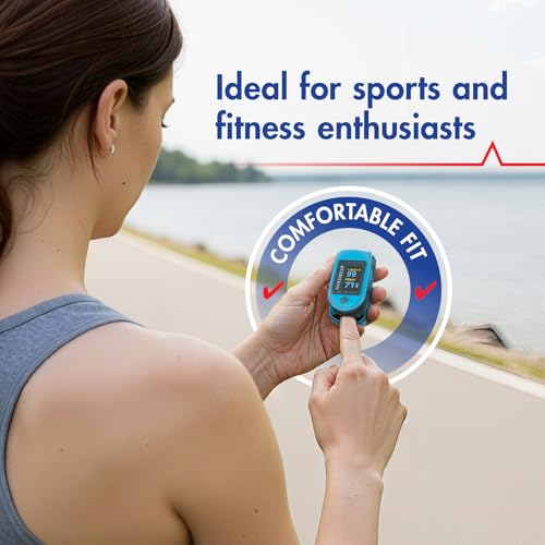 Deluxe Fingertip Pulse Oximeter | Pulse Rate Monitor, Auto-Rotating Display with 4 Backlit Modes, Lanyard & Batteries Included