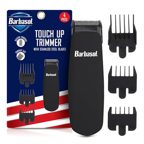 Barbasol Touch Up Trimmer for Men, Compact Electric Xtreme Precision Beard and Hair Trimmer with Stainless Steel Blades & 3 Guide Combs (3, 6, 10mm)