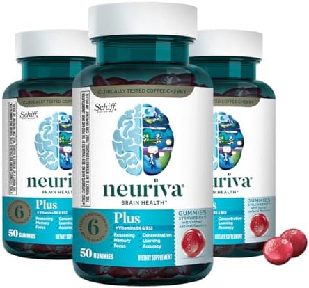 NEURIVA Plus Brain Supplements for Memory and Focus, Clinically Tested Nootropics Neurofactor and Phosphatidylserine with Vitamin B12, Vitamin B6