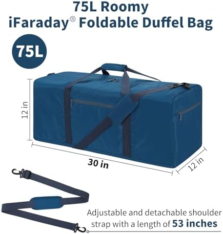 iFARADAY Foldable Duffel Bag Lightweight, 30 inch / 75L, Royal Blue