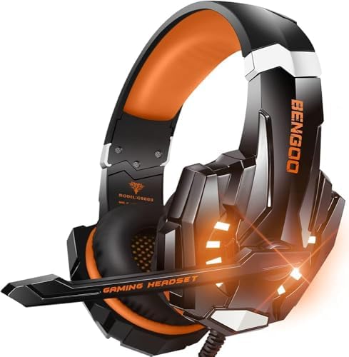 BENGOO G9000 Stereo Gaming Headset for PS4 PC Xbox One PS5 Controller, Noise Cancelling Over Ear Headphones with Mic, LED Light, 7.1 Surround Sound, Soft Memory Earmuffs for Nintendo Xbox Series X|S