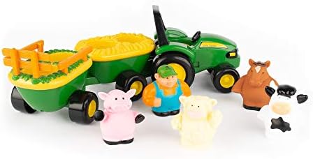 TOMY John Deere Animal Sounds Hayride Musical Tractor Toy - Musical Hayride Toddler Toys - Includes Farmer Figure, Tractor