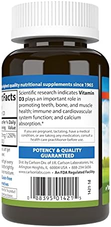 Carlson Vitamin D3 10000 IU (250 mcg), Bone Health, 120 Softgels | Muscle Health; Cholecalciferol; Vitamin D Supplements; Vitamin D3 Soft Gels