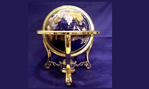 14" Tall Blue Lapis Ocean Gemstone Globe with Tripod Gold Stand
