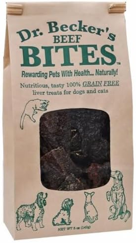 Dr. Becker's Original Beef Bites | 100% Pure Meat Protein | Grain Free Liver Training Treats for Dogs & Cats, 5 oz