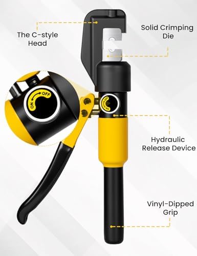 10 Tons Hydraulic Crimping Tool, 12 to 2/0 AWG battery cable crimper | 9 Pairs of Dies hydraulic crimper, for Battery Cable Lugs, Cable Railing, Marine, RV and Solar Wiring