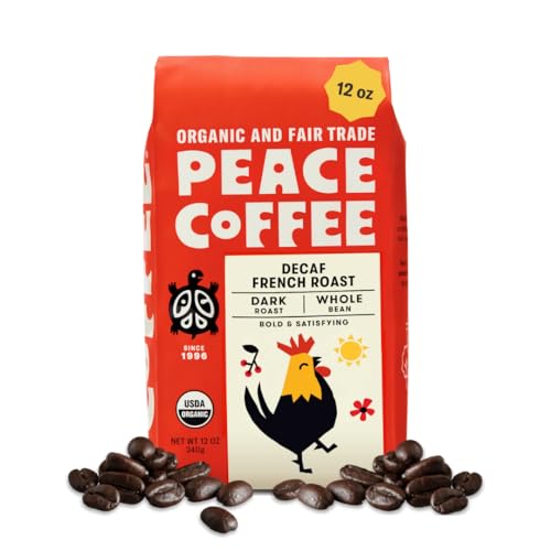 Peace Coffee French Roast Whole Bean Coffee, Dark Roast, 12 oz | Organic Fair Trade, Nutty, Bold Flavor, Shade Grown, Fresh Roasted