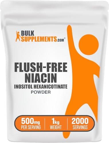 BulkSupplements.com Flush Free Niacin Powder - as Inositol Hexanicotinate, Vitamin B3 Supplement, Niacin 500mg Flush Free - Gluten Free, 500mg of per Serving, 250g (8.8 oz) (Pack of 1)