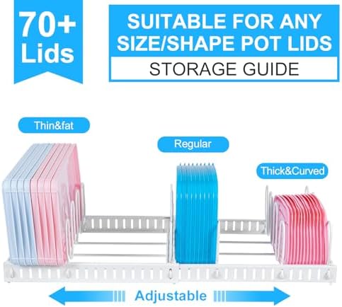 X-cosrack Expandable Food Container Lid Organizer, Large Capacity Adjustable 10 Dividers Detachable Lid Organizer Rack for Cabinets, Cupboards