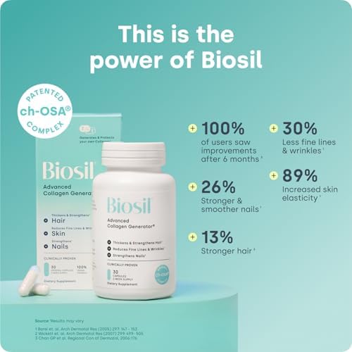Biosil Collagen Booster Supplement - 120 Original Capsules - Patented ch-OSA Activator for Skin, Hair, Nails & Joints - Supports Natural Production - 60-Day Supply