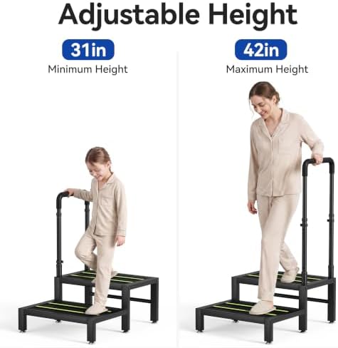 2 Step Stool with Handle, Heavy Duty Step Stool for Adults & Elderly with Non-Slip Platform, Bed Step Stool for High Beds and Home Use