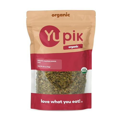 Yupik Organic Raw Pumpkin Seeds, No Shell, 2.2 lb (35.2 oz), Gluten-Free, Non-GMO, Kosher, Vegan, Shelled Pepitas, Salt-Free, Plant-Based Protein, Fiber Source, Healthy Snacks, For Baking & Topping