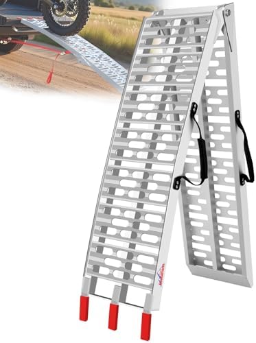 Ruedamann 7.5FT Aluminum Motorcycle Ramp, 750 lbs Capacity, 1 PC | Folding Truck Ramp for ATV, Motorcycle, Lawn Mower, Bike Ramp for Truck, Anti-Slip Loading Ramp for Dirt Bike