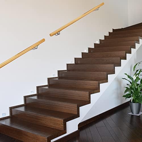 Relaxdays Wooden Handrail, Beech, 1000 mm/100 cm/1 m, Wall-Mount, with Plugs, Rustic 42 mm Diameter, Natural Banister